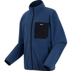 Blaue Fleecejacke mit schwarzer Brusttasche und hohem Kragen