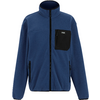 Blaue Fleecejacke mit schwarzer Brusttasche und durchgehendem Reißverschluss