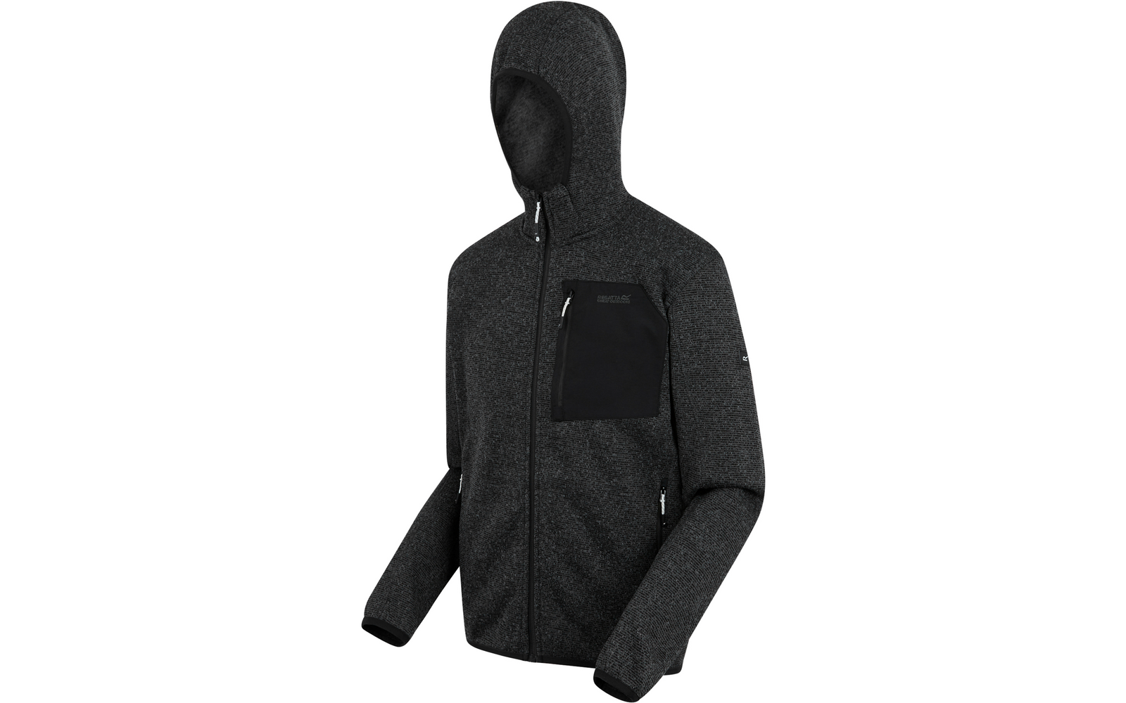 Schwarze Kapuzenjacke mit Reißverschluss und Brusttasche