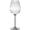 Clear empty wine glass with long stem and round base on white background