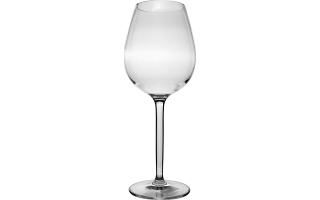Clear empty wine glass with long stem and round base on white background