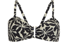 Schwarz-weiß gemustertes Bikinioberteil mit verstellbaren Trägern und Metallverschluss vorne