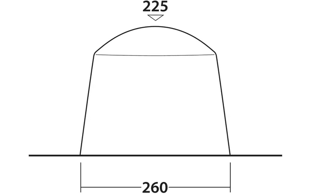 Dessin technique d'un bloc rectangulaire arrondi avec des dimensions de 260 largeur et 225 hauteur