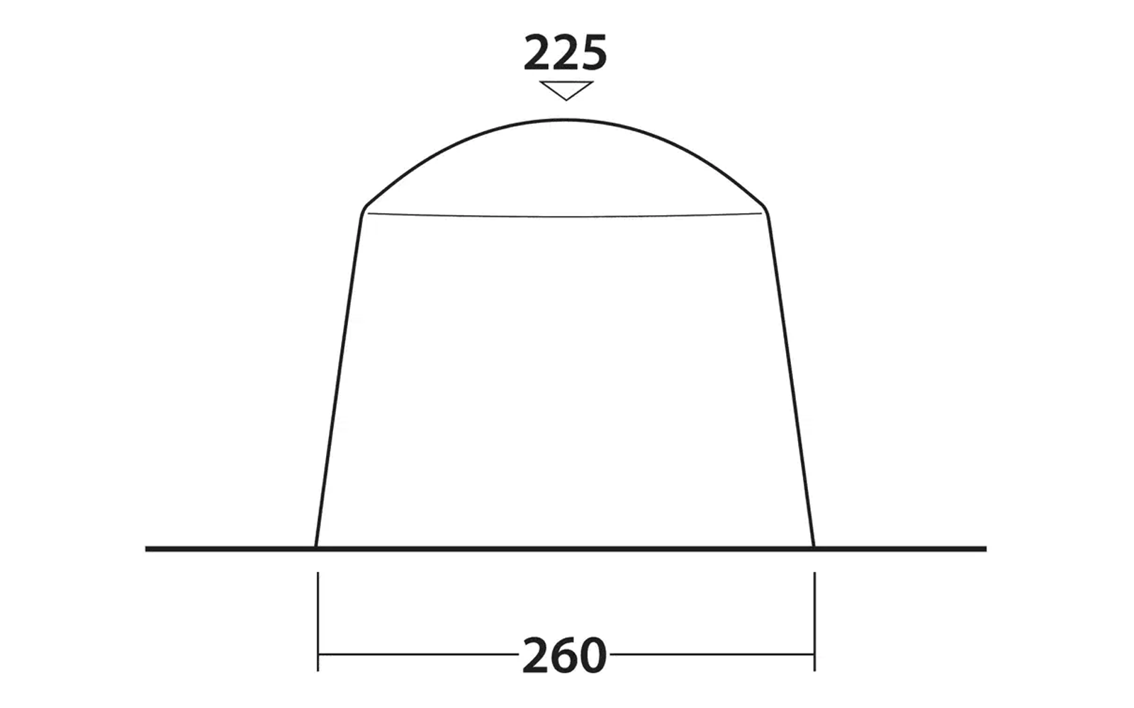 Dessin technique d'un bloc rectangulaire arrondi avec des dimensions de 260 largeur et 225 hauteur