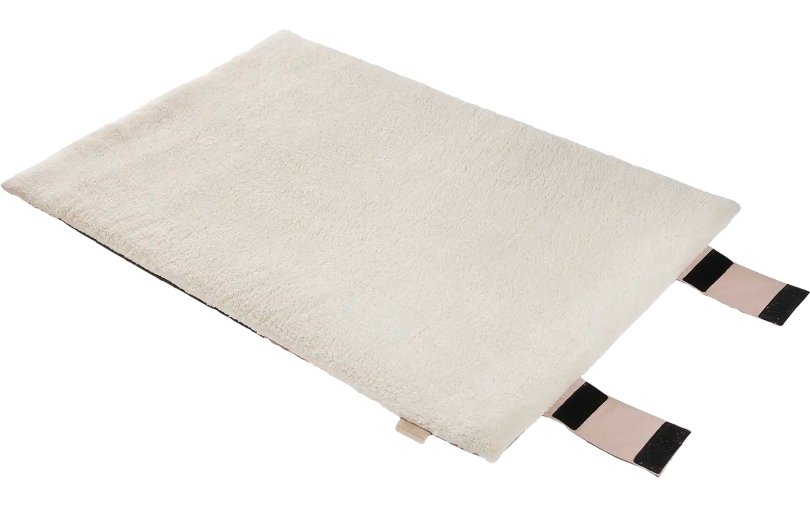 Beige Stofftasche mit zwei schwarzen Bändern auf weißem Hintergrund