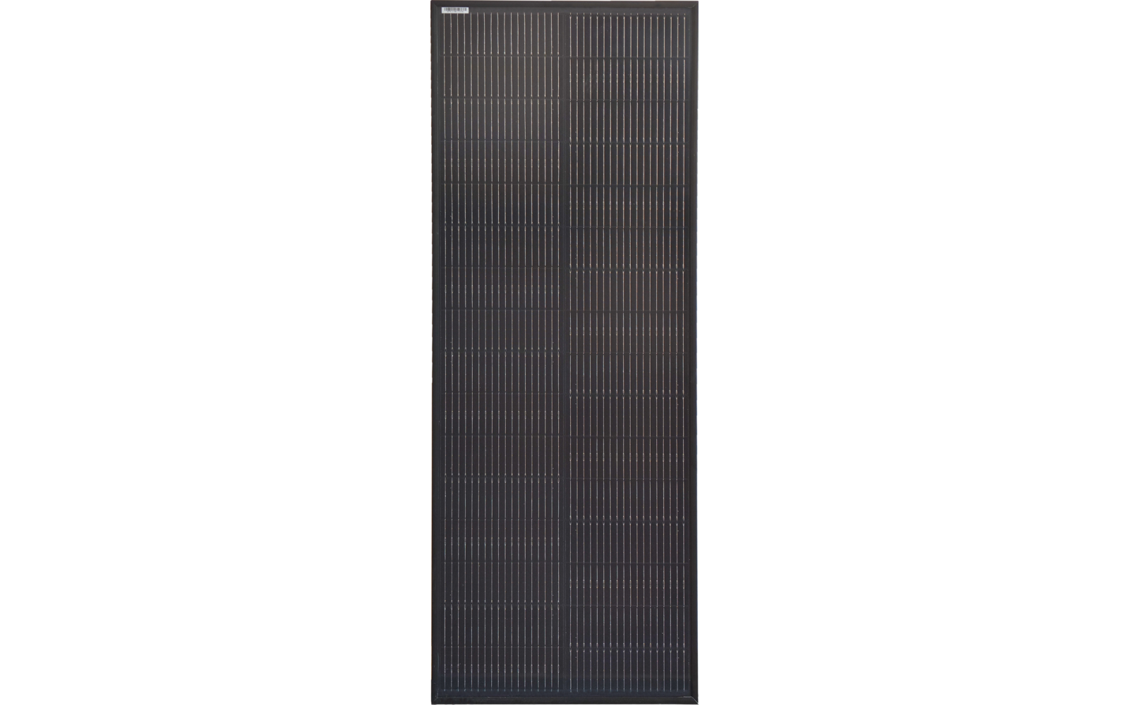 Rechteckiges schwarzes Solarpanel mit sichtbaren Zellen und dünnen Linien