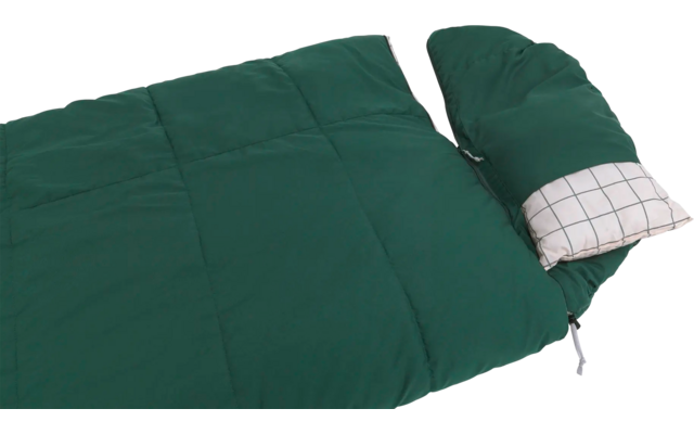 Grüner Schlafsack mit weißem, kariertem Innenfutter