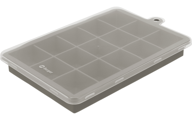 Rechteckige Form mit zwölf quadratischen Fächern und transparentem Deckel, Öse an einer Ecke