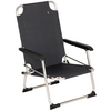 Opvouwbare campingstoel met zwarte stof en metalen frame