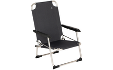 Klappbarer Campingstuhl mit schwarzem Stoff und Metallgestell