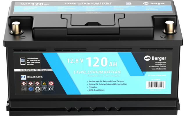 Batteria al litio Berger LiFePO4 120 Ah 12 V con Bluetooth