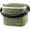 Conteneur rectangulaire vert avec couvercle, liseré blanc sur le bord du couvercle, sangle d'épaule noire, verrou latéral noir et logo "easy camp" blanc et orange sur le devant