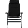 Schwarzer gepolsterter Klappstuhl mit Kopfstütze und Armlehnen, Metallgestell
