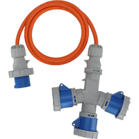 CEE Verl&auml;ngerungskabel 3-fach Verteiler 230 V 16 A IP67 f&uuml;r 3 Ger&auml;te  2 Meter