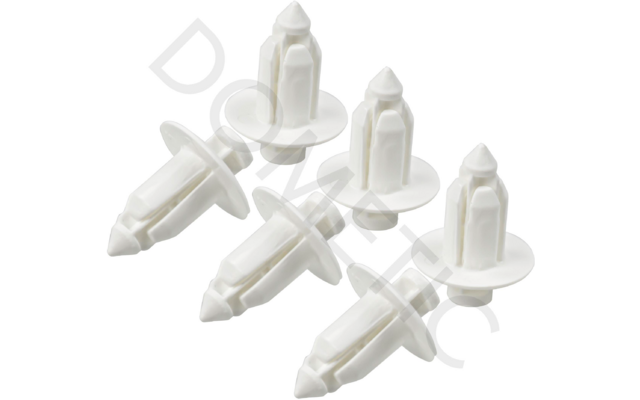 Weiße Kunststoffbefestigungen auf weißem Hintergrund