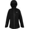 Schwarze Jacke mit Kapuze, vorne Reißverschluss und logodruck auf der Brust