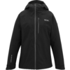 Schwarze Regenjacke mit Kapuze und Reißverschlusstasche links auf der Brust