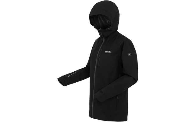 Schwarze Kapuzenjacke mit Reißverschluss, Vorderansicht, Ärmel ausgestreckt