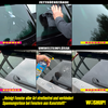 Drei Bilder zeigen eine Autotür mit einem Kunststoffgriff, der mit einem Spray besprüht wird