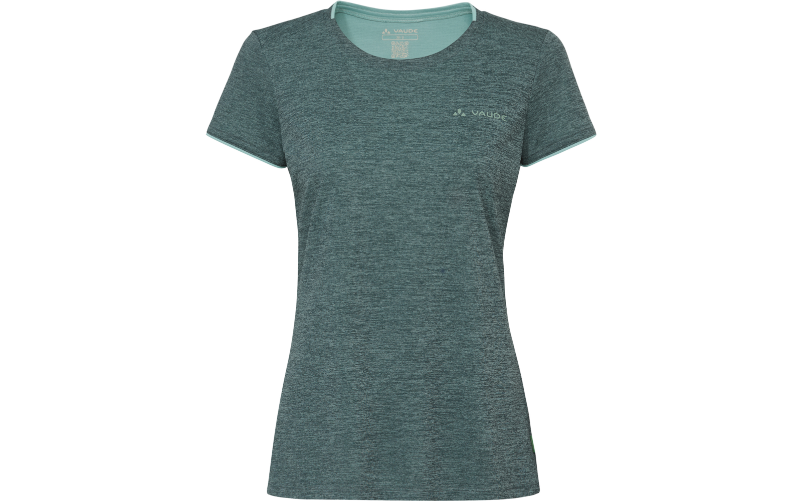 Kurzärmliges, tailliertes T-Shirt in meliertem Grün mit Rundhalsausschnitt und kleinem Logo auf der linken Brust