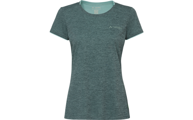 Kurzärmliges, tailliertes T-Shirt in meliertem Grün mit Rundhalsausschnitt und kleinem Logo auf der linken Brust