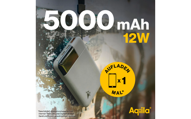 Mobiele telefoon met hoes en tekst '5000 mAh 12W' op grijze achtergrond
