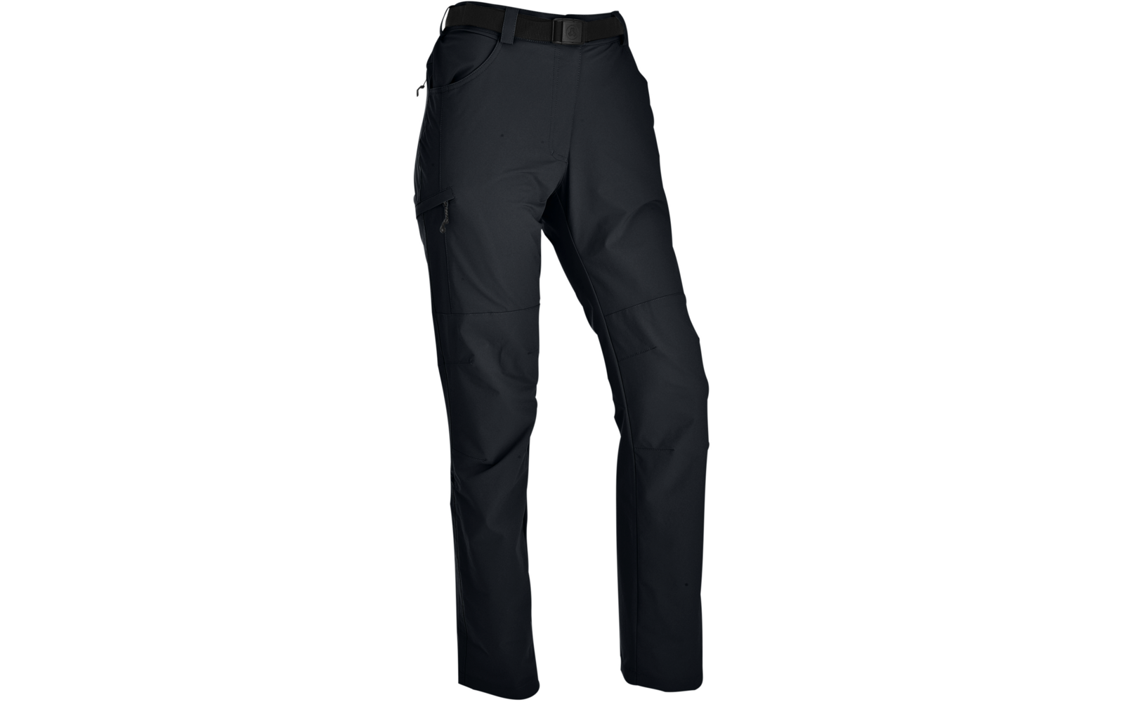 Pantalon long noir avec ceinture, deux poches latérales et une poche sur la cuisse