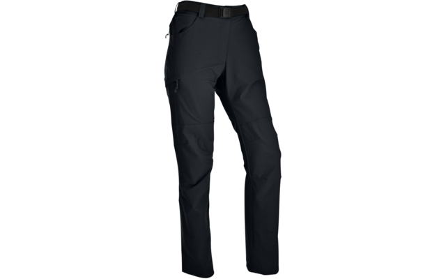Pantalon long noir avec ceinture, deux poches latérales et une poche sur la cuisse