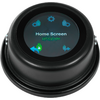 Round black device with circular display showing the texts 'Home Screen' and 'Left Cylinder' and small icons: gears, arrows, and cylinder-shaped icons