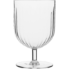 Empty clear stemmed glass with vertical fluted pattern on a white background