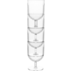 Three transparent stemmed glasses nested inside each other on a white background