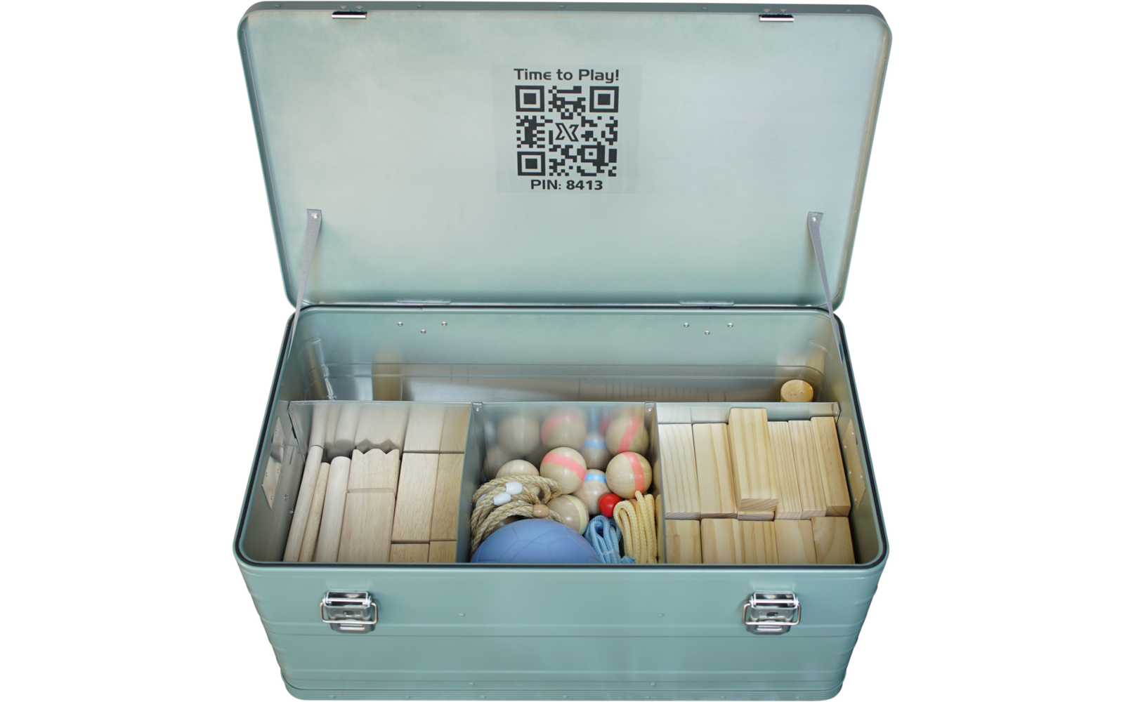 Product afbeelding X-Crate Outdoor Spielebox All-in-One Spieleset f&uuml;r Camping und Freizeit mit QR-Code Zugang 1
