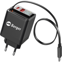 Berger GoCharge GaN Ladeger&auml;t mit integriertem USB-C-Kabel und Schnellladefunktion 65 W