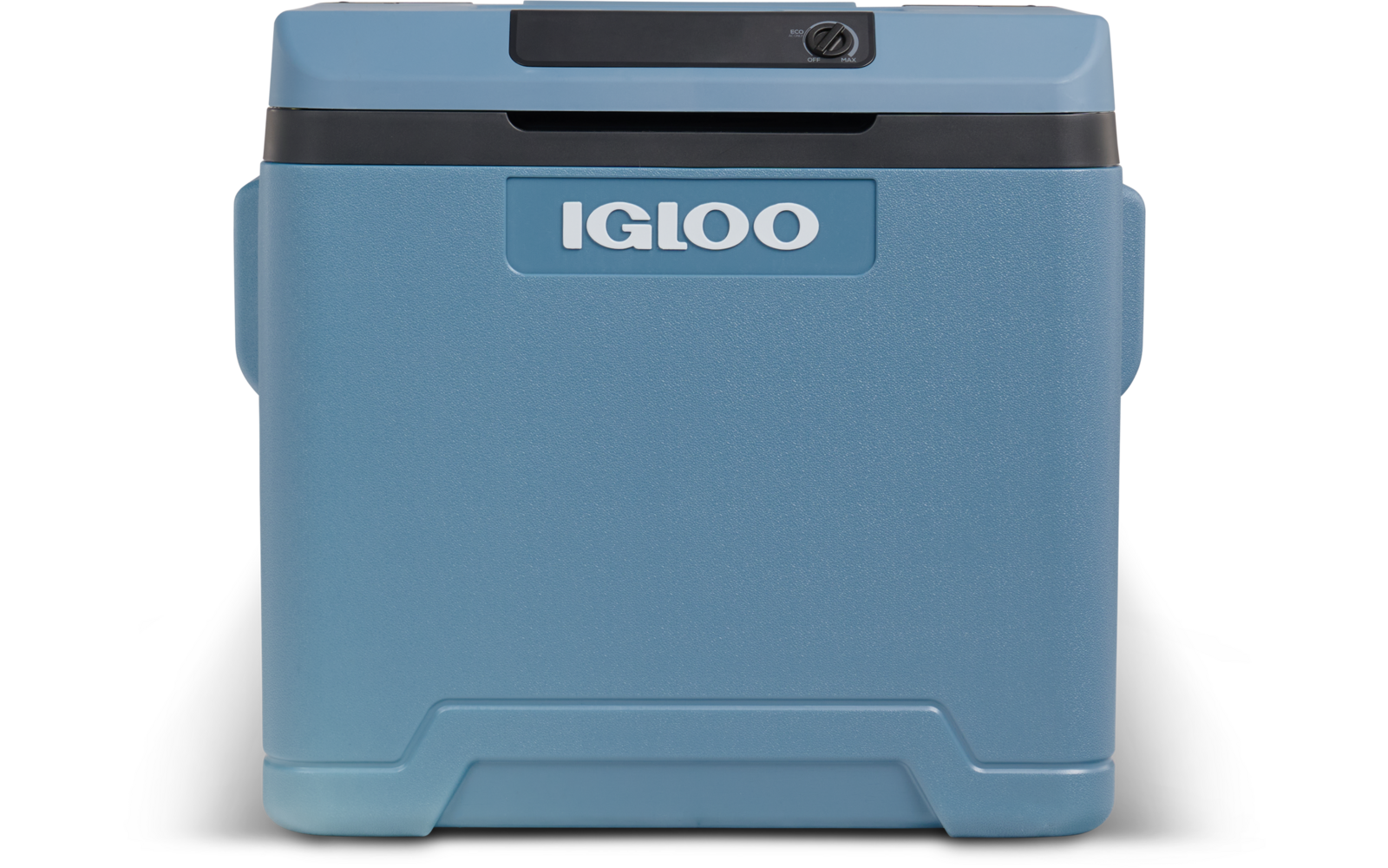 Glacière en plastique bleue avec logo IGLOO sur le devant et une fermeture noire sur le couvercle