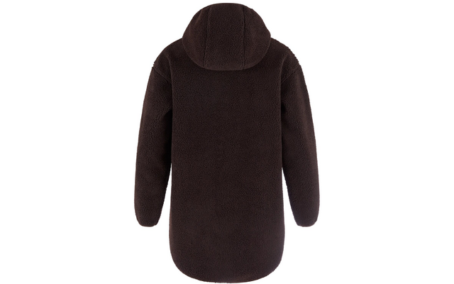 Brauner Kapuzenmantel aus Teddy-Fleece, Rückansicht