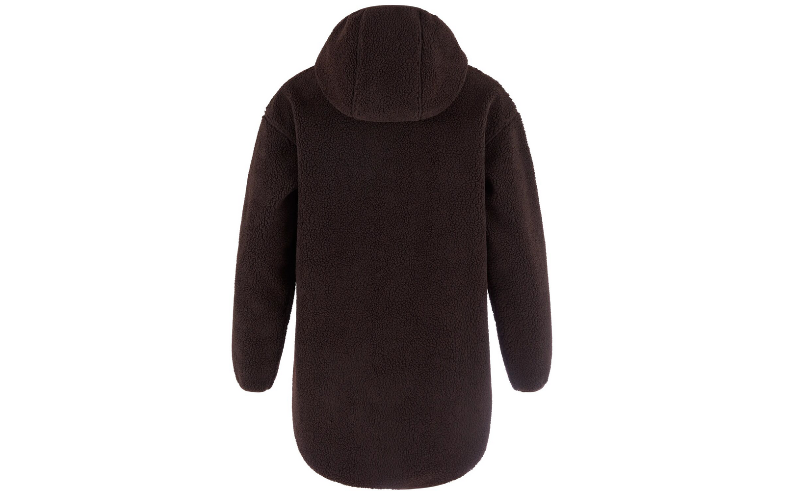 Brauner Kapuzenmantel aus Teddy-Fleece, Rückansicht