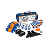 Blue and orange clinic model kit with various medical tools and containers, including a bag