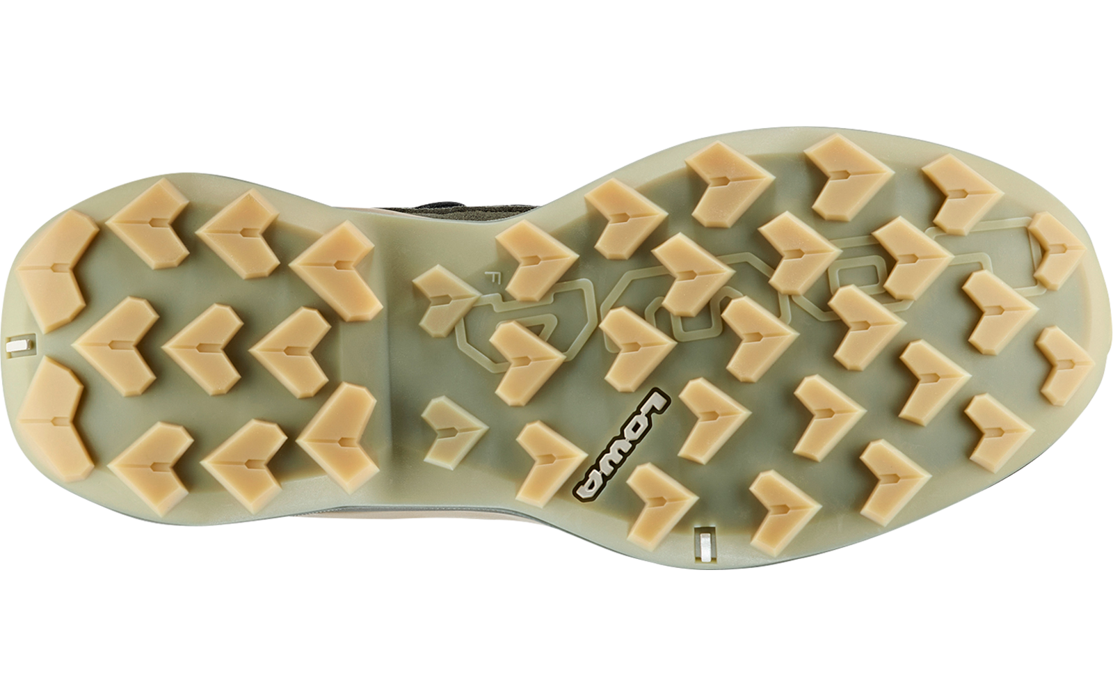 Zool van een schoen met diepe profiel en ruitvormige noppen