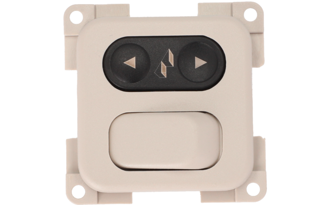 Beige elektrische wandschakelaar met twee zwarte knoppen en een klep