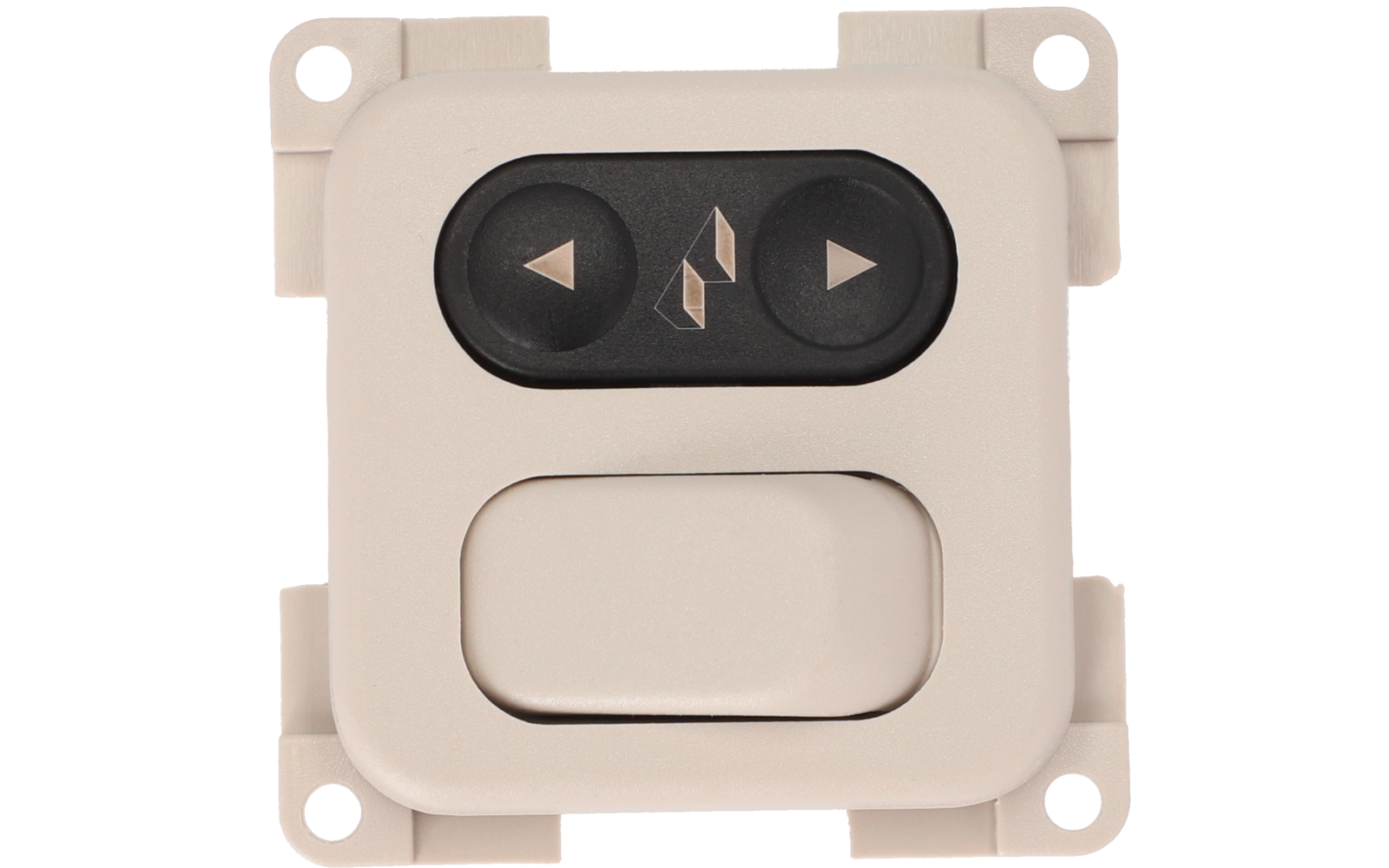 Beige elektrische wandschakelaar met twee zwarte knoppen en een klep