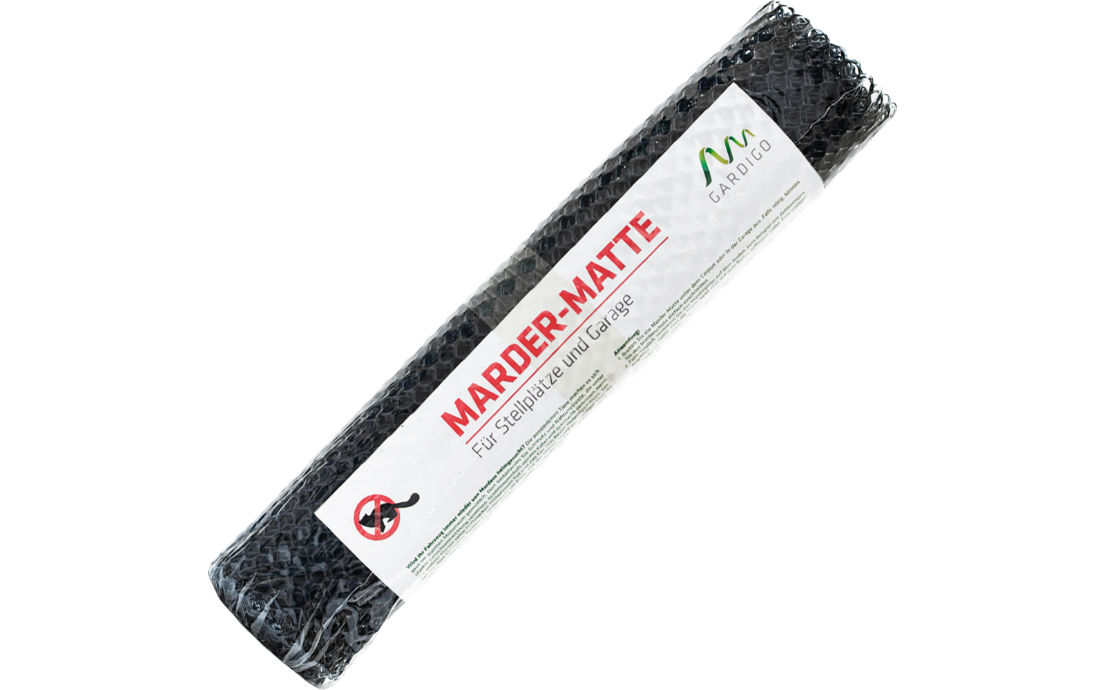Een zwarte markeermat met een wit etiket in het midden