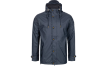 Donkerblauwe regenjas met capuchon en knopen