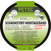 Rundes grünes Etikett mit großem PETEC oben, TAPELine darunter, dem Text SCHAUMSTOFF MONTAGEBAND und dem roten Text doppelseitig klebend, drei kleine Icons mit Montageillustrationen, mehrzeiliger Produkttext, Maßangaben 1 mm · 19 mm · 10 m und GERMAN