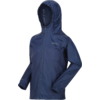 dark blue hooded jacket with zipper and small chest logo