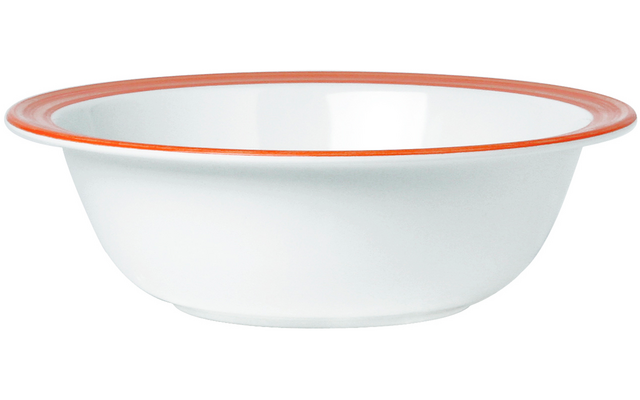 Weißer Emaille-Teller mit rotem Rand