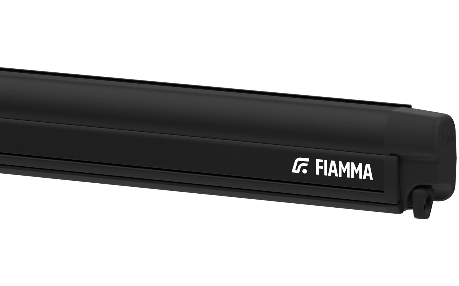 Schwarzes, längliches Gehäuse mit abgerundetem Ende und weißem "FIAMMA"-Logo rechts
