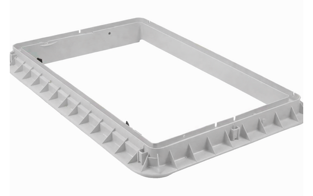 Armazón rectangular de plástico blanco grisáceo con nervaduras triangulares y centro abierto