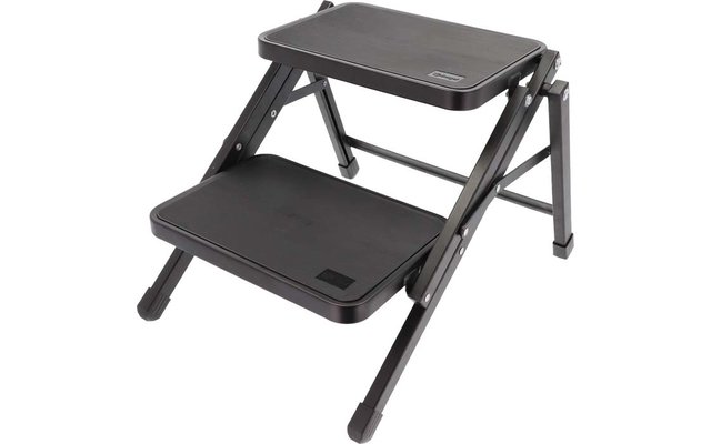 Tabouret noir à deux marches avec structure métallique