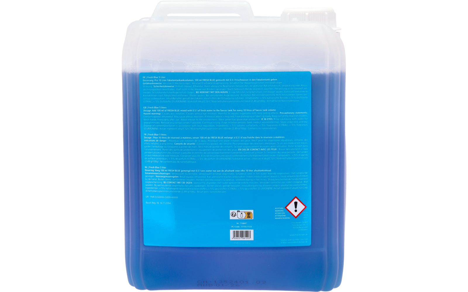 Blue container with white handle