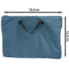 Blaues rechteckiges Softbag mit zwei schwarzen Griffen und sichtbarem Reißverschluss an der rechten Kante; Pfeile und Beschriftungen zeigen Breite 78,0 cm und Höhe 52,0 cm